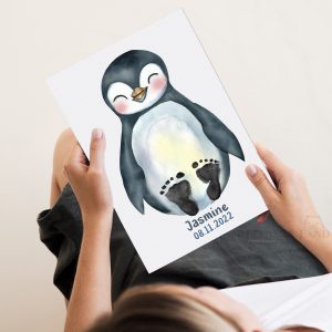Smiling Penguin Baby Personalised Footprint Set For Nursery Decor 2
