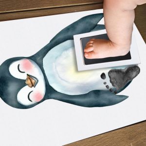 Smiling Penguin Baby Personalised Footprint Set For Nursery Decor 3