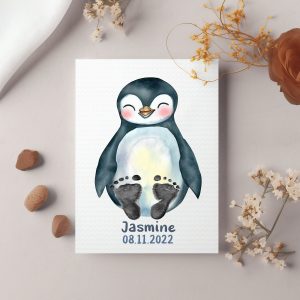 Smiling Penguin Baby Personalised Footprint Set For Nursery Decor 5