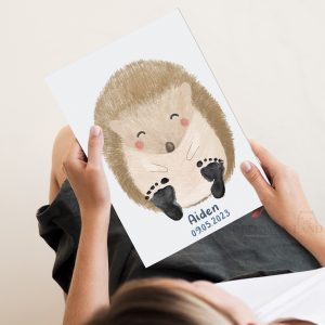 Baby Hedgehog Personalised Footprint Set For Nursery Decor 2