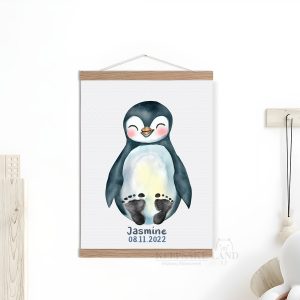 Smiling Penguin Baby Personalised Footprint Set For Nursery Decor